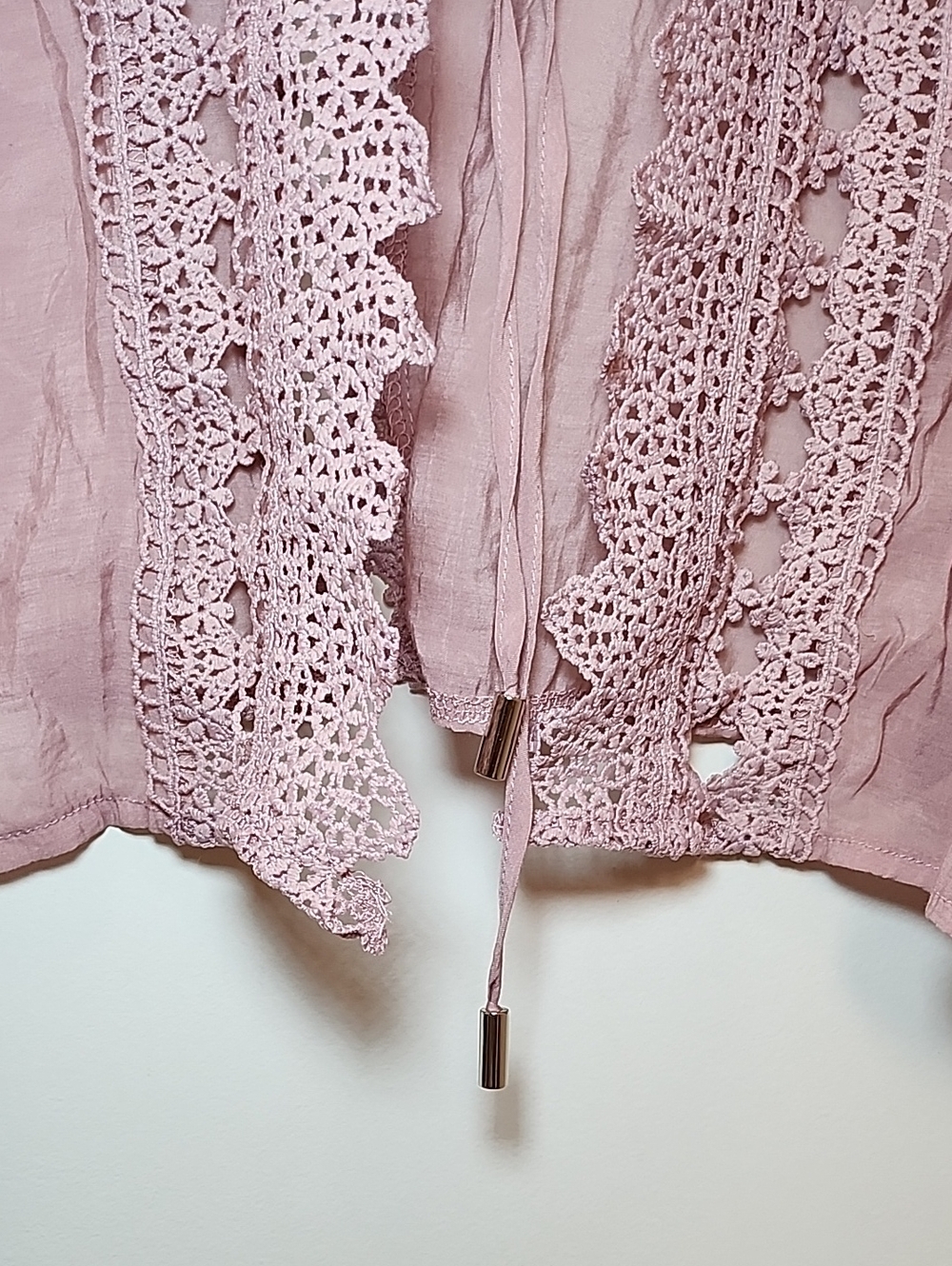 ELAN Women's Vivi crochet Cover Up tie front boho slouchy pink Mauve Lace Sz S - Picture 8 of 16